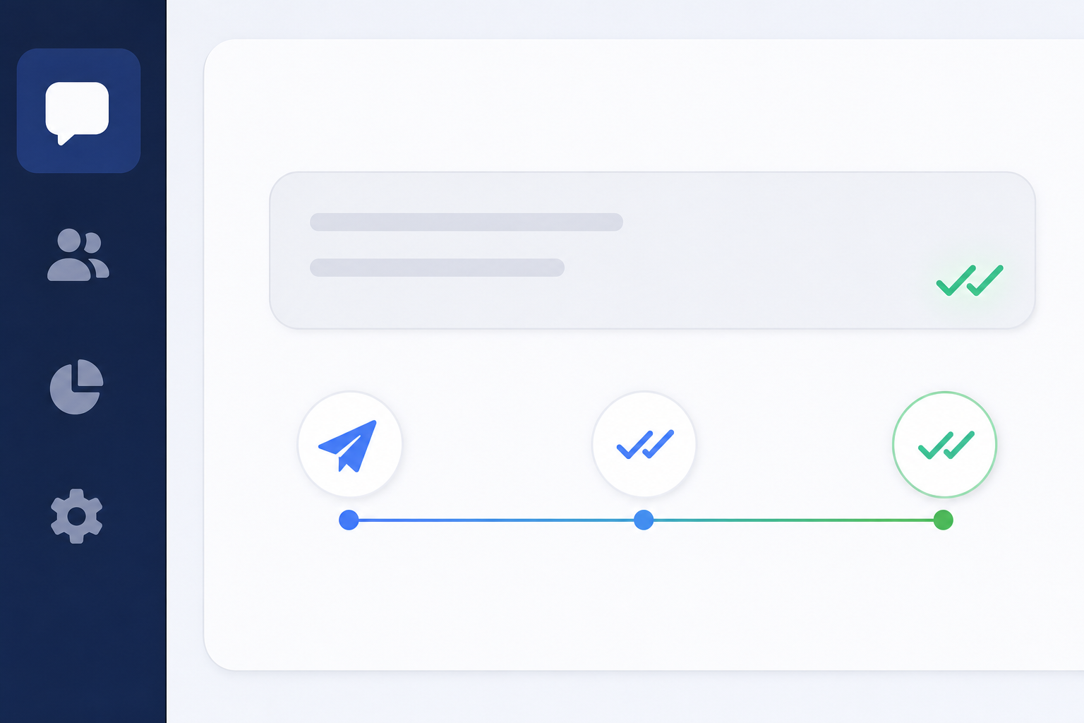 Interface minimalista com linha de status de mensagem enviada, entregue e lida no WhatsApp