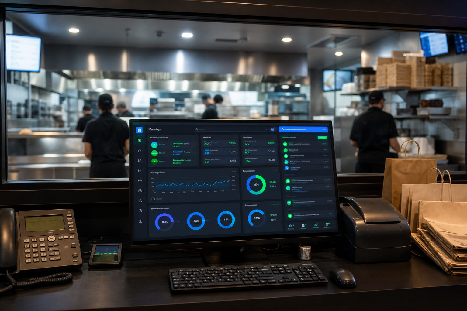 Central de expedição de delivery com dashboard tecnológico