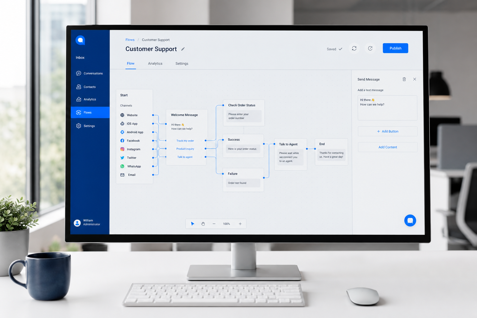 Central de trabalho digital clean e organizada com fluxo omnichannel