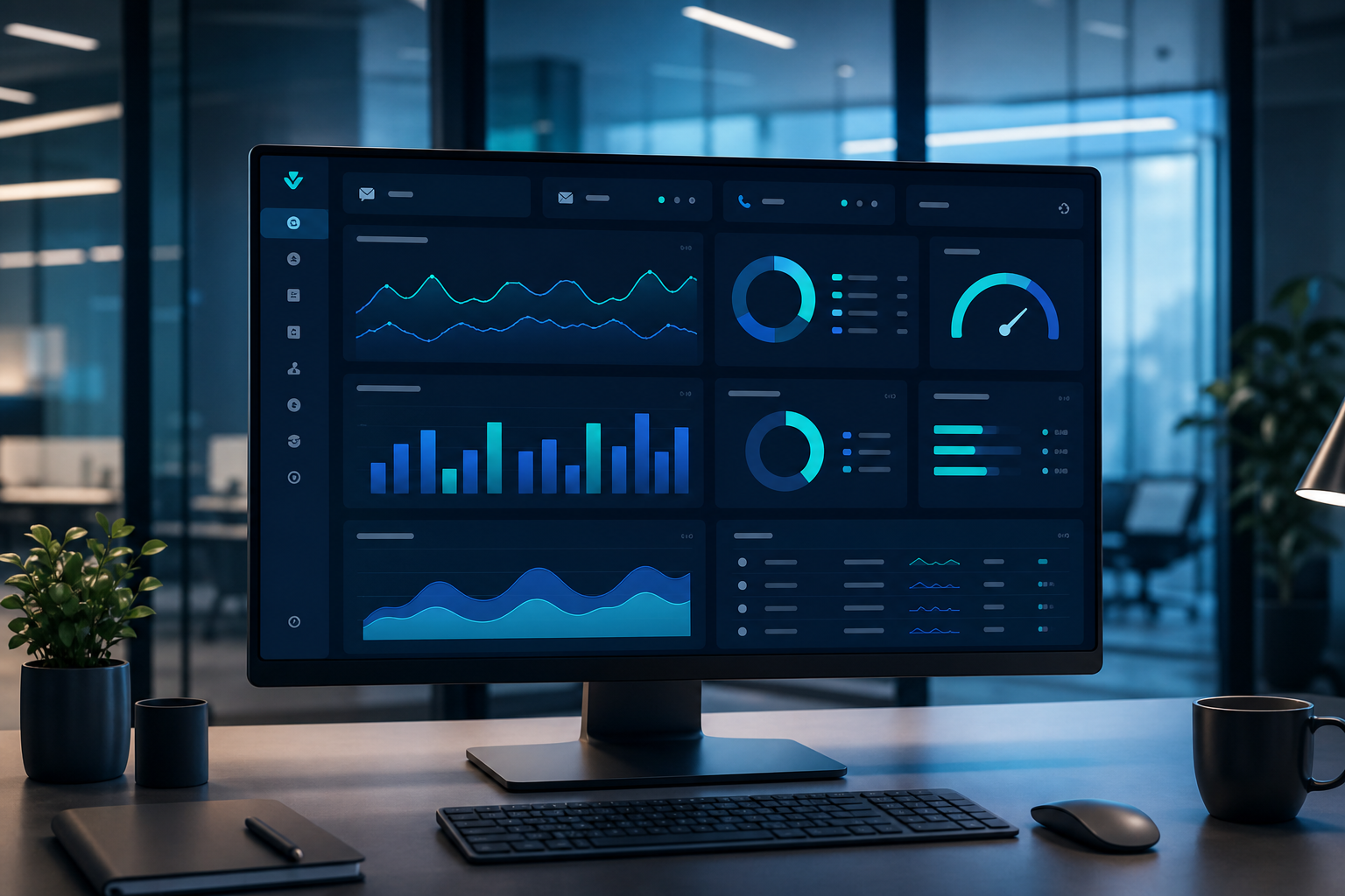 Dashboard clean com métricas de produtividade em tempo real