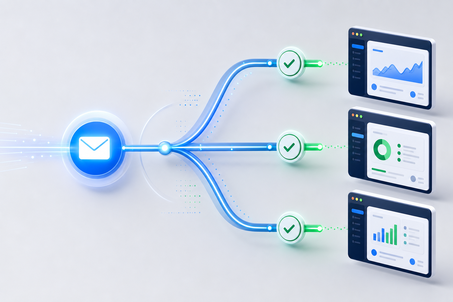 Diagrama de fluxo de atendimento organizado com distribuição de mensagens