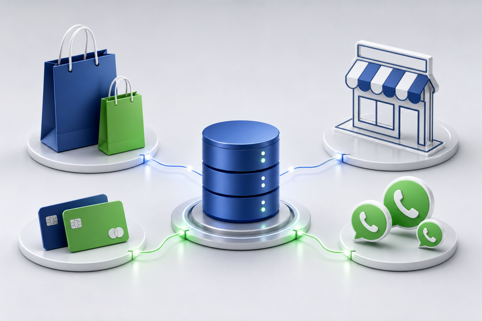 Metáfora visual de compras unificadas convergindo no ambiente digital