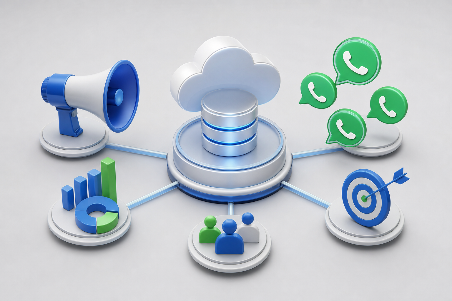 Metáfora visual de convergência de leads e métricas digitais