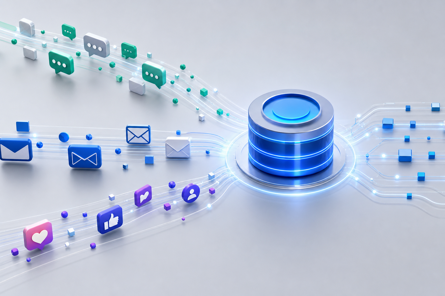 Metáfora visual de integração de dados corporativos em um hub central