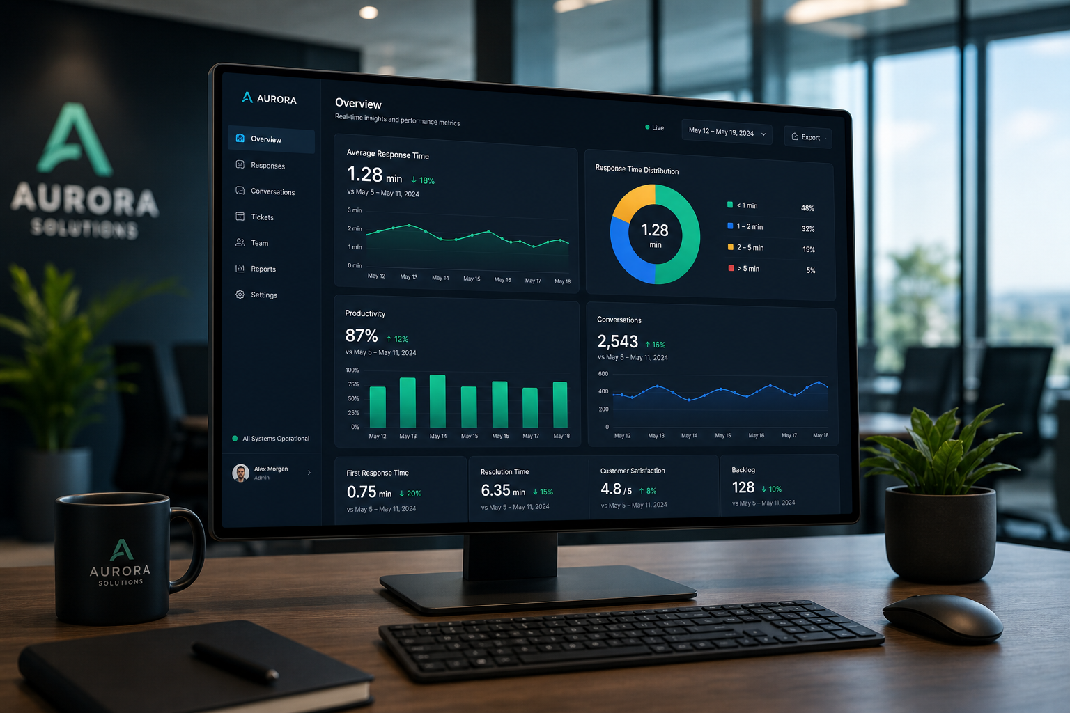 Monitor minimalista mostrando gráficos de desempenho em tempo real